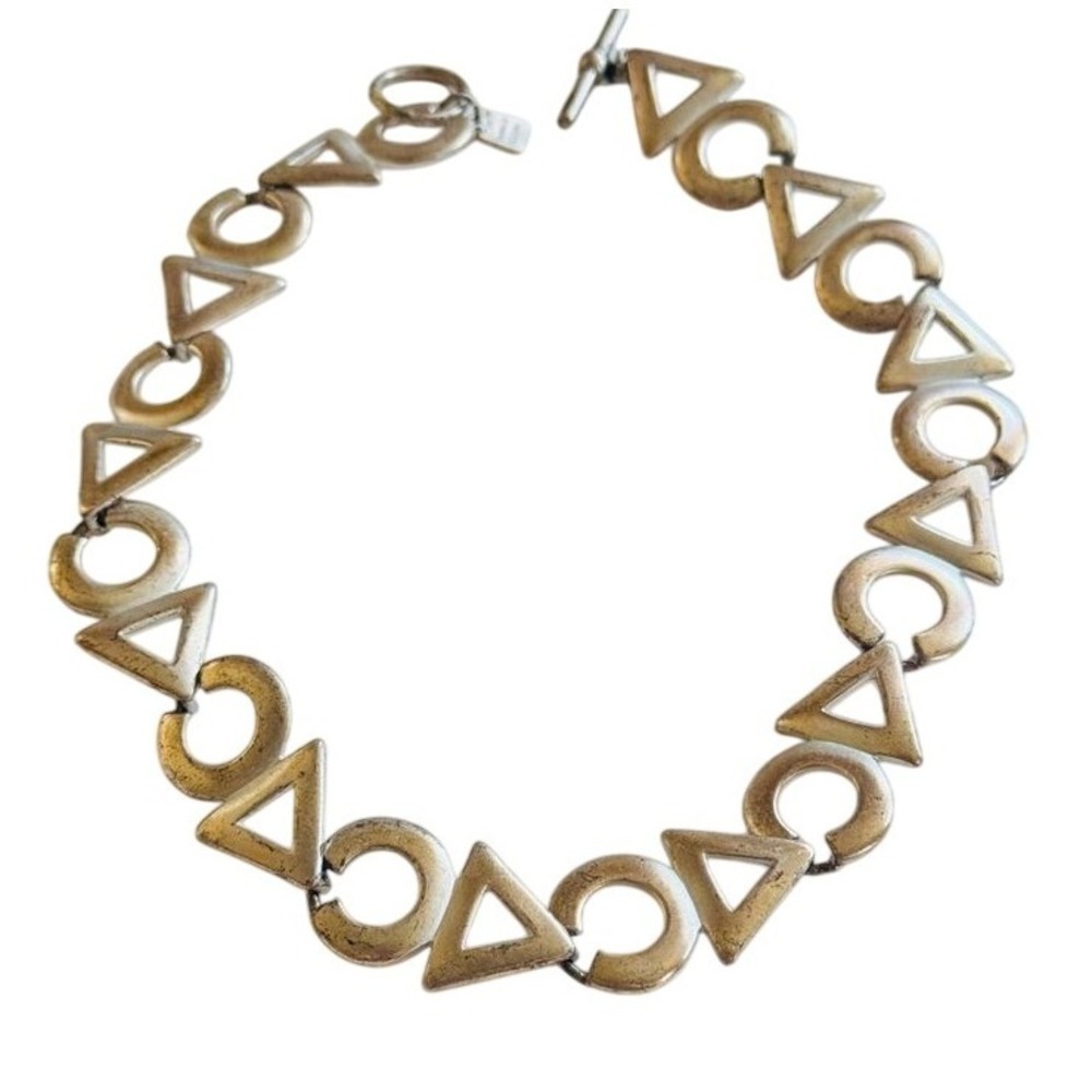 VTG Designer Anne Klein collar Necklace MOD shapes‎ statement silver toggle 90s